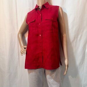 Max Mara Red Sleeveless Linen Buttoned Top SZ 4